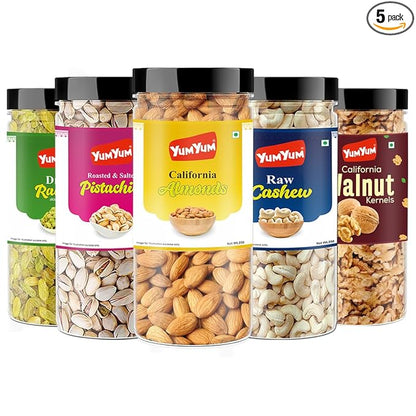YUM YUM Dry fruits combo pack of 5 Healthy Badam, Kaju, Pista, Kishmish, Akhrot 1.25 KG- Almonds, Cashews, Pistachios, Raisins, Walnuts